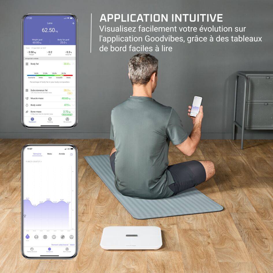Goodvibes Sport&nbsp;2.0 BR9740F0 Pèse-personne connecté - Application intuitive - 17&nbsp;indicateurs - 180kg