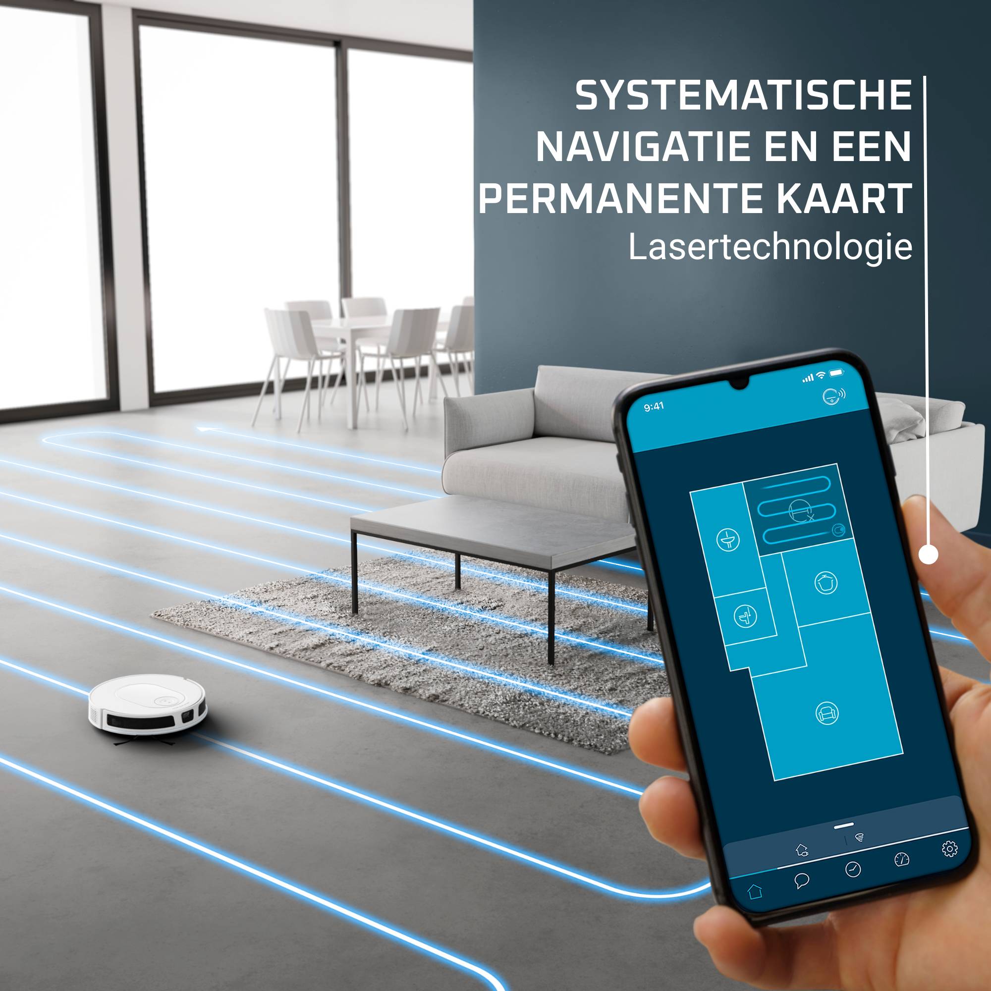 X-Plorer Serie 70+ robotstofzuiger met automatische leegstation,
model voor mensen met dieren, systematische reiniging