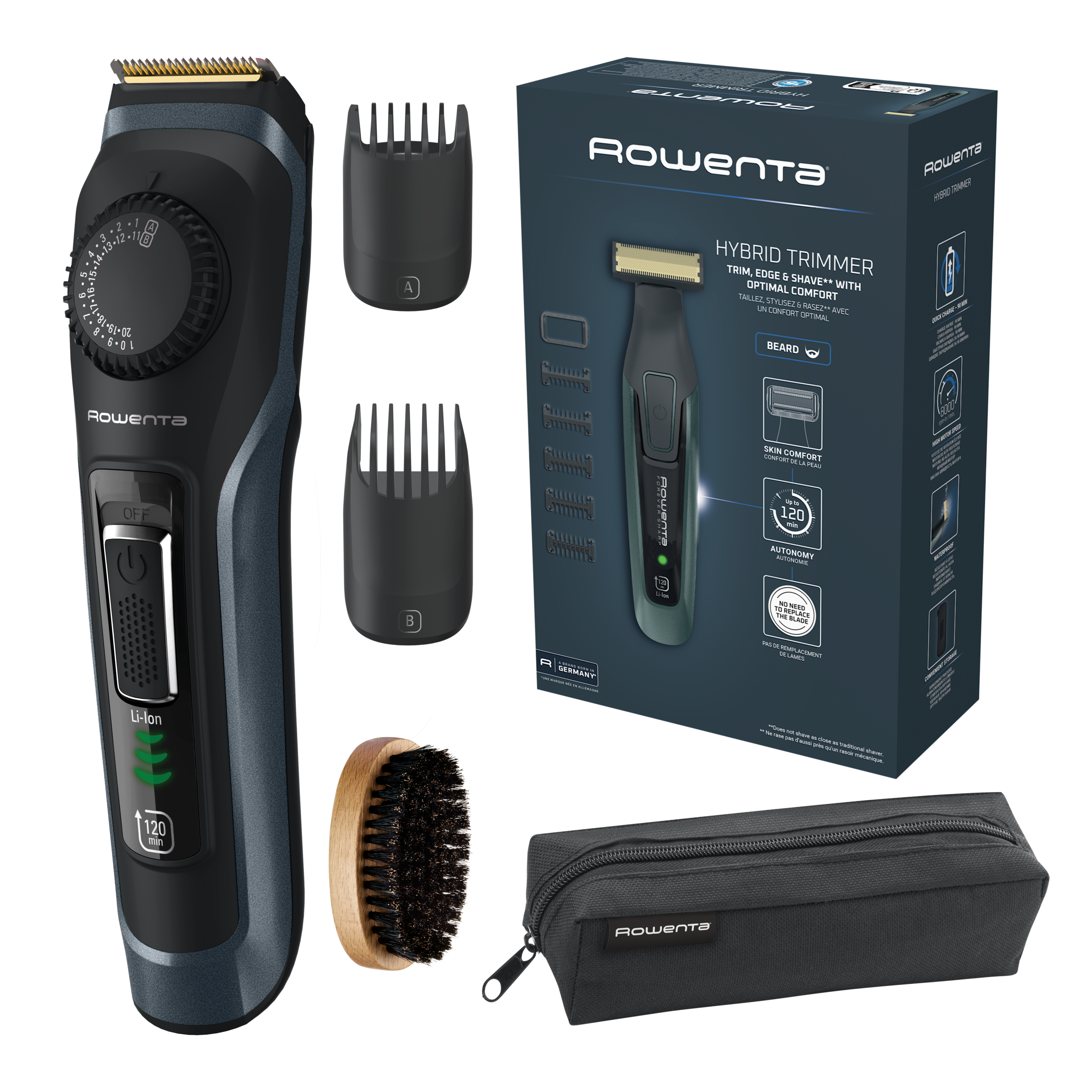 Virtuo TN3804 Tondeuse barbe - 3 accessoires + pochette de transport