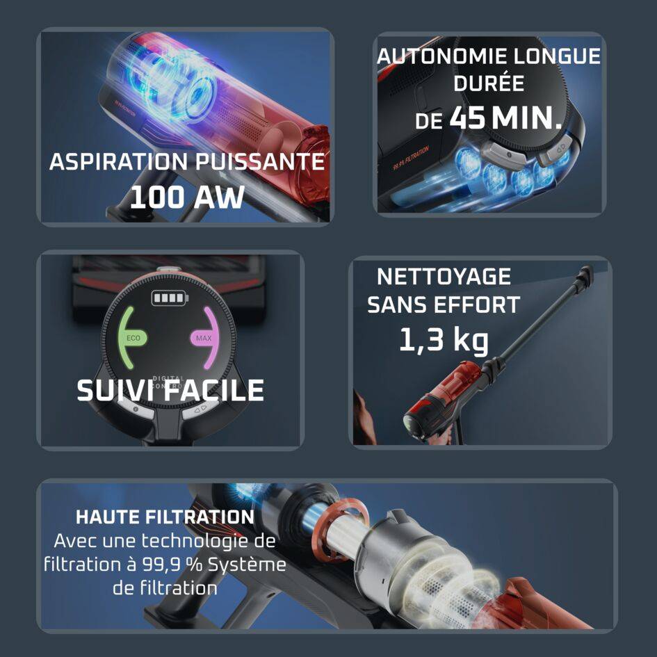 X‑Force 8.80 RH1871E0 Aspirateur balai - 100 AirWatts - 45 min d'autonomie