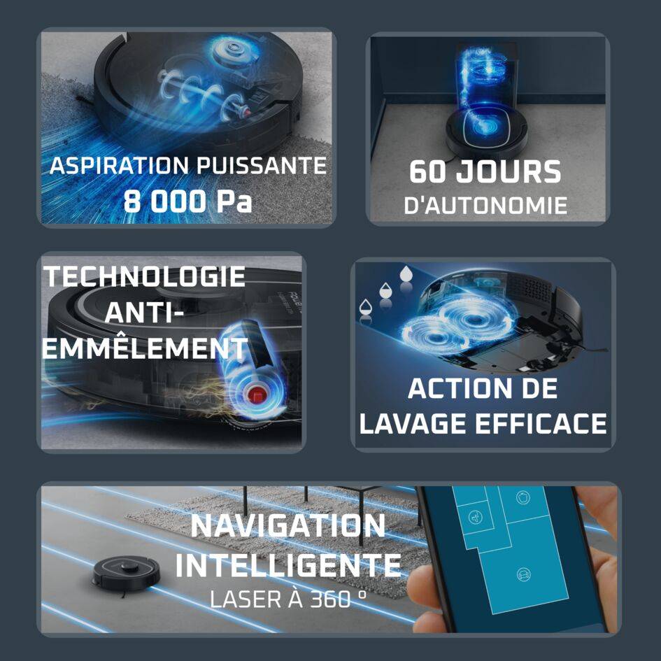 X‑Plorer Série 375+ RR8985E0 Aspirateur robot avec station de vidage automatique - 8.000Pa - Technologie laser à 360°