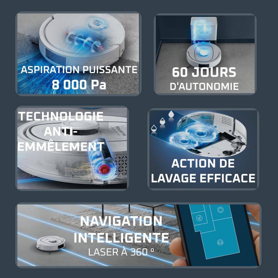 X-Plorer Serie 380+ RR89U7E0 Aspirateur robot avec station de vidage automatique - 8.000Pa - Modèle Allergie & Animaux
