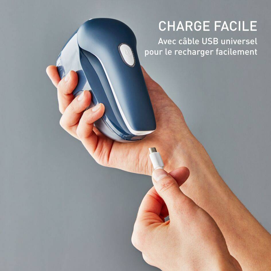 Rasoir anti-peluches rechargeable, Grille en acier inoxydable pour des résultats rapides, Câble de charge USB universel JA7002C0