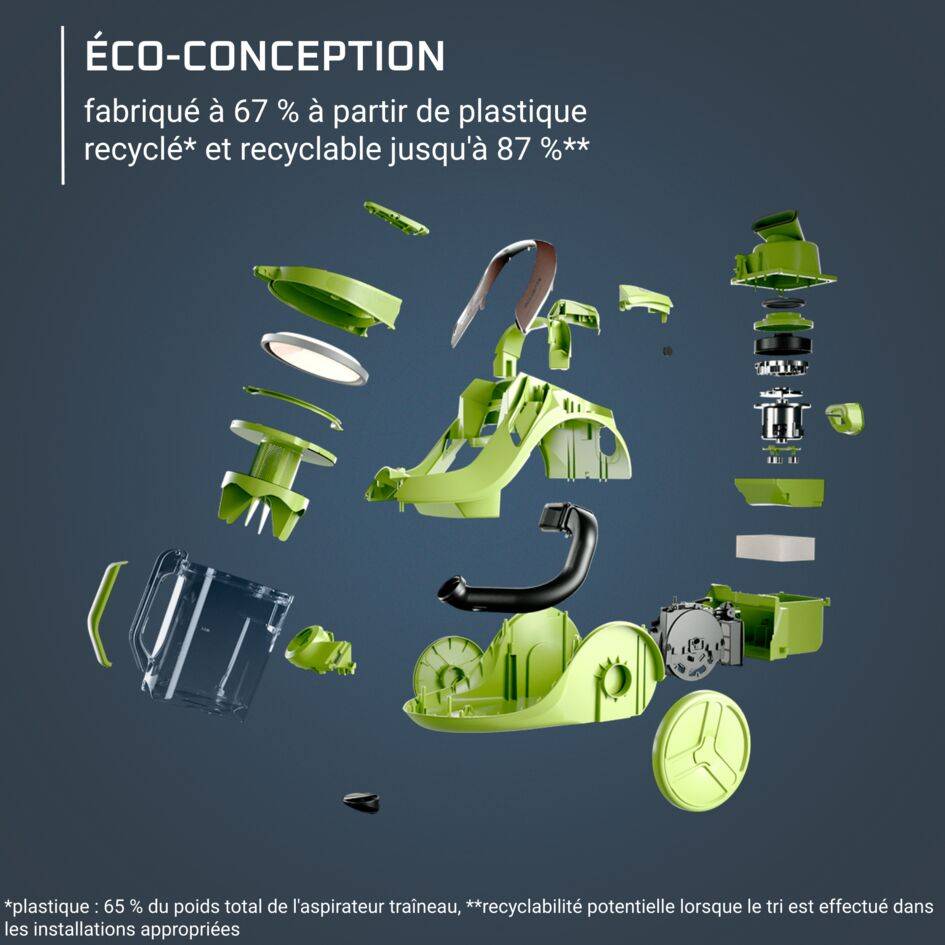 Green Force Effitech RO7C36 Aspirateur sans sac - 500W - Silencieux : 68dB - Brosse parquet