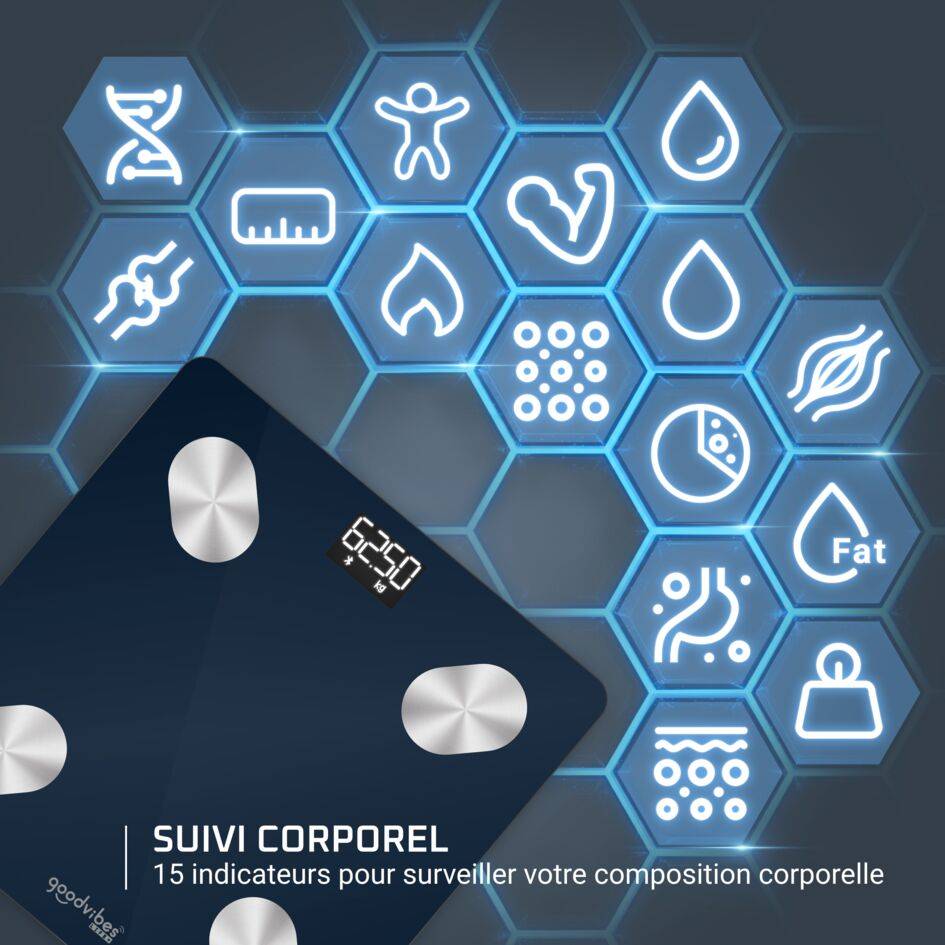 Goodvibes Life +&nbsp;2.0 BR9720F0 Pèse-personne connecté - Application intuitive - 15&nbsp;indicateurs - 180kg