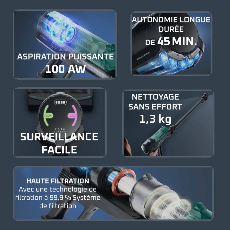 X‑Force 8.80 RH1831E0 Aspirateur balai - 100 AirWatts - 45 min d'autonomie