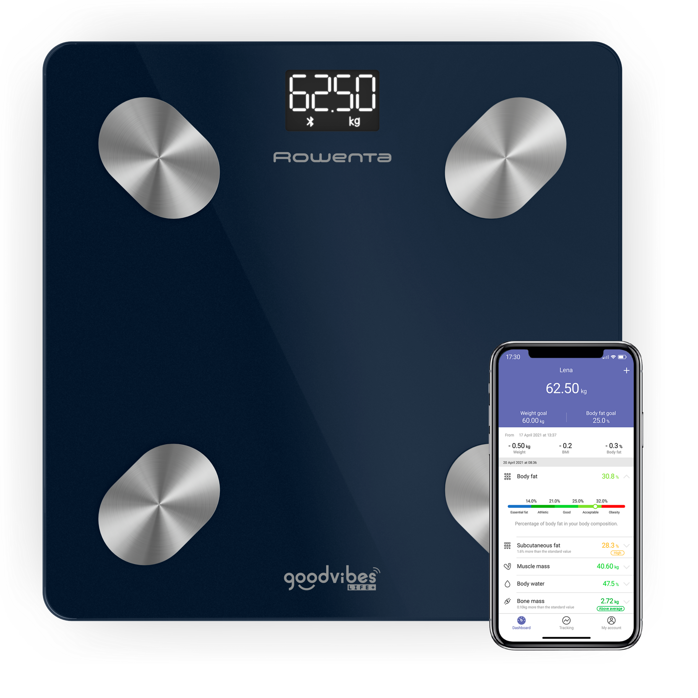 Goodvibes Life +&nbsp;2.0 BR9720F0 Pèse-personne connecté - Application intuitive - 15&nbsp;indicateurs - 180kg