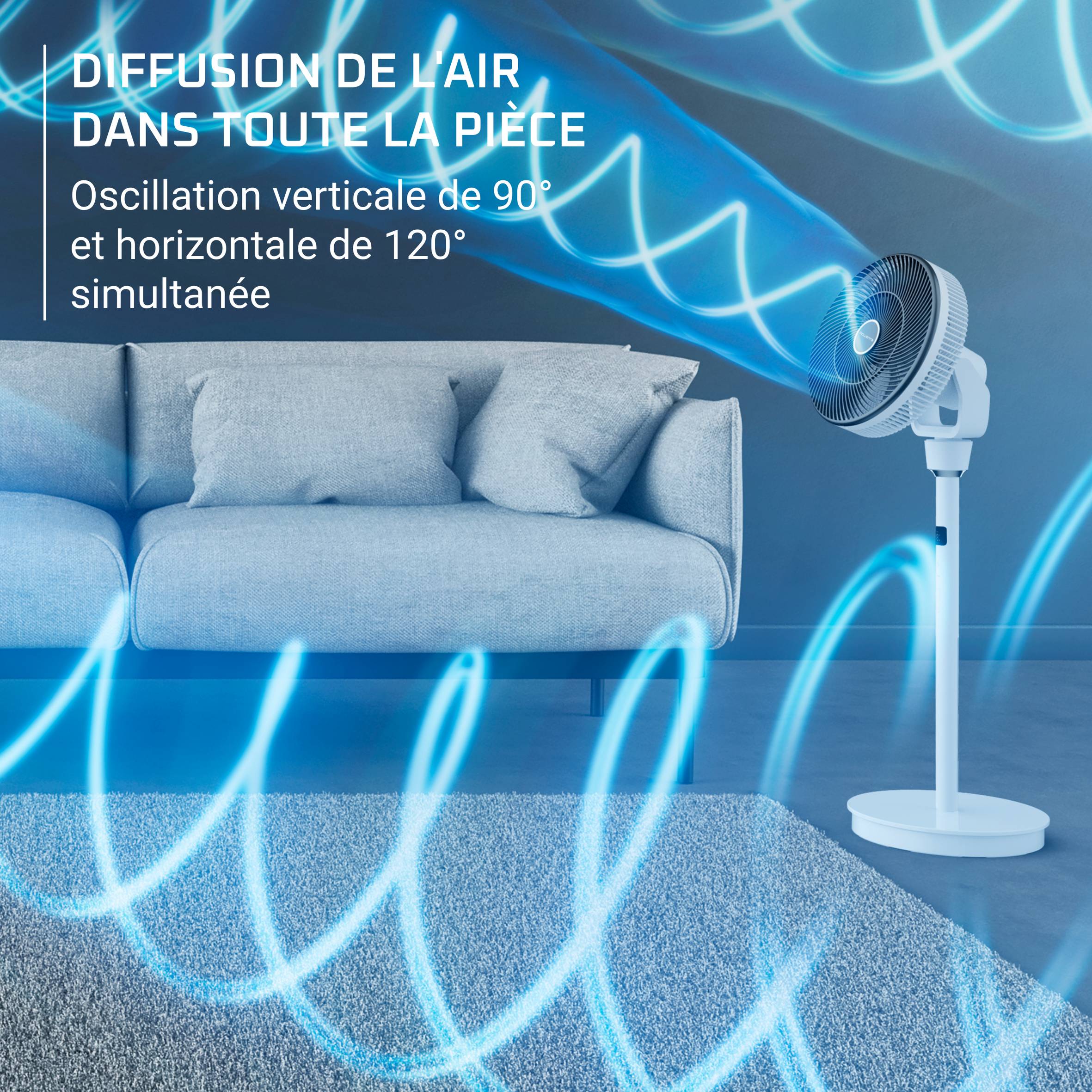 Turbo Swift Silence QV5040 Ventilateur sur pied - 3,7m/s - Rafraîchissement intense - Silencieux