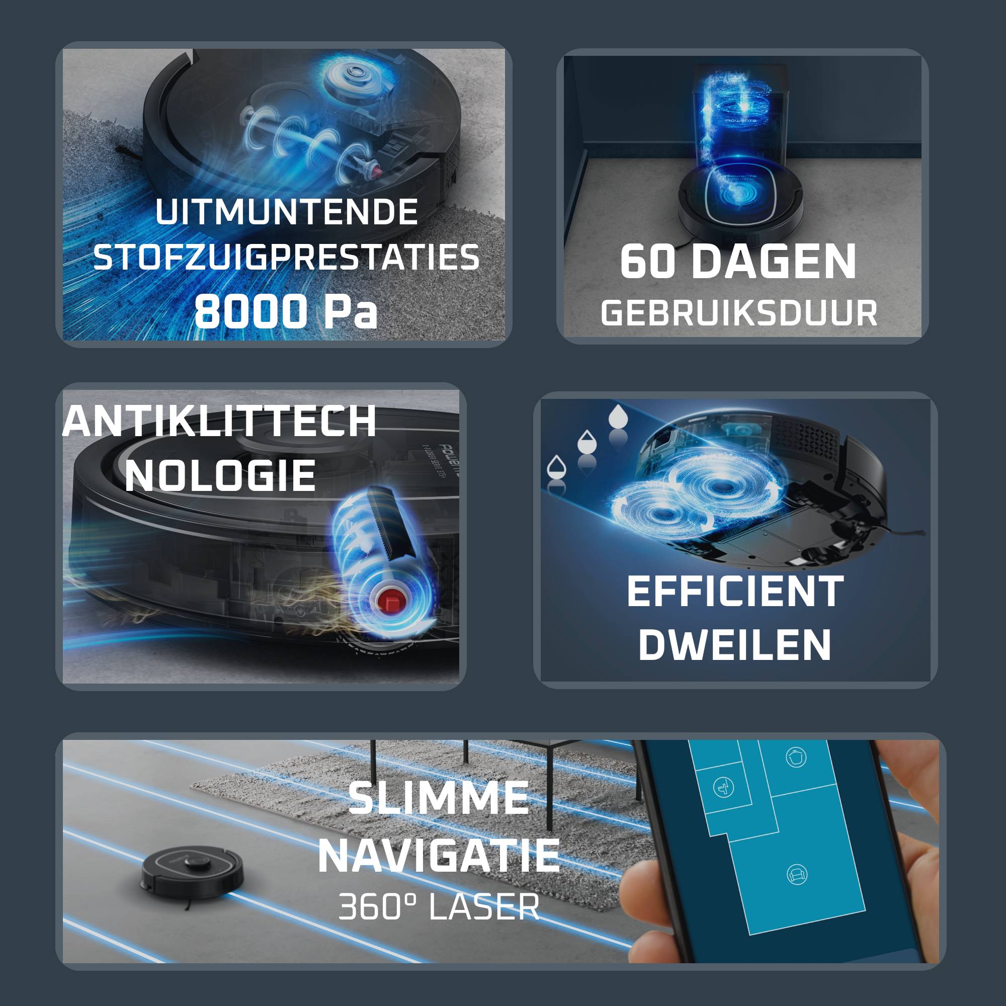 X‑Plorer Série 375+ RR8985E0 Robotstofzuiger met automatisch leegstatio - 8.000Pa - 360° lasertechnologie