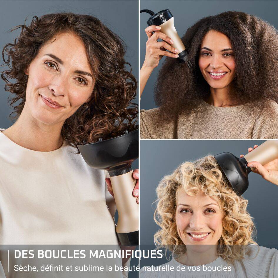 Curl Harmony, Sèche-cheveux diffuseur 3-en-1, Cheveux bouclés
