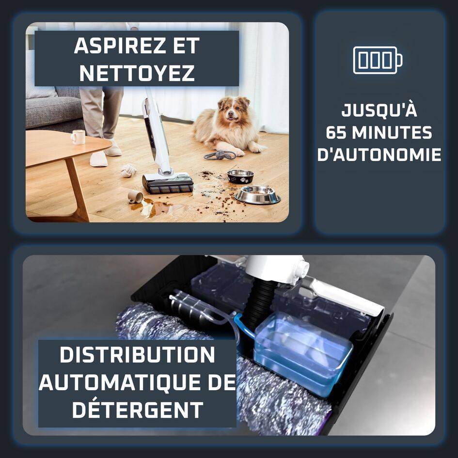 X-Clean 12, Aspirateur laveur sans fil, Nettoyage efficace et intelligent