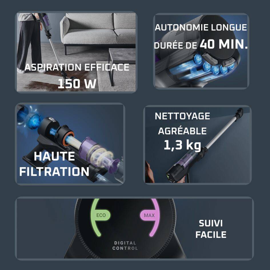 X-PERT 5.80 RH5A31E0 Aspirateur balai - 25 AirWatt - 40 min autonomie - 0,25L